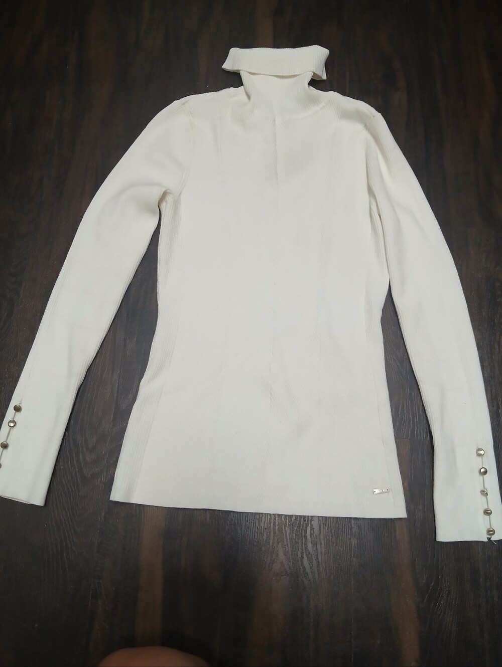 White House Black Market Cream Ribbed Mock Neck Sweater